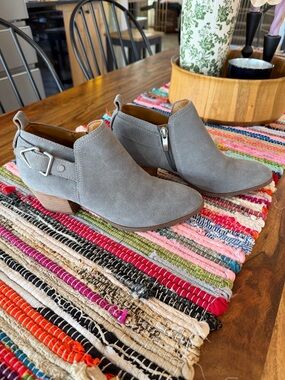 Franco Sarto Gray Suede Ankle Booties with Side Buckle